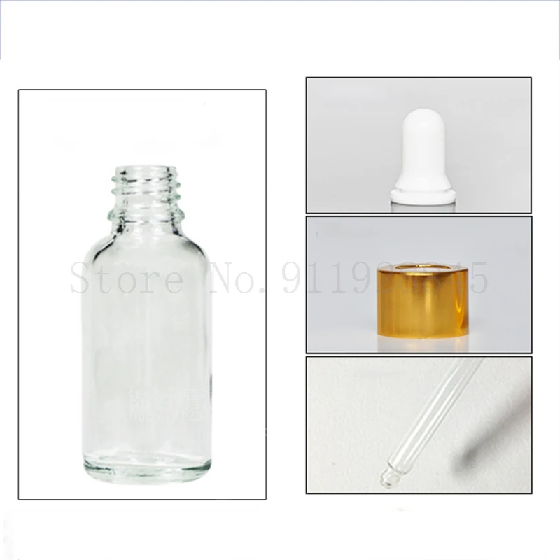 10pcs/lot 5ml to 50ml lab clear round glass Refined oil bottle with glass droppers golden circle for school experiment