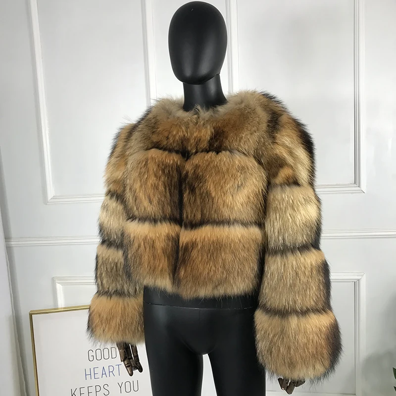 

Женская зимняя пушистая верхняя одежда из натурального меха енота, теплые укороченные меховые куртки, модные роскошные бестселлеры