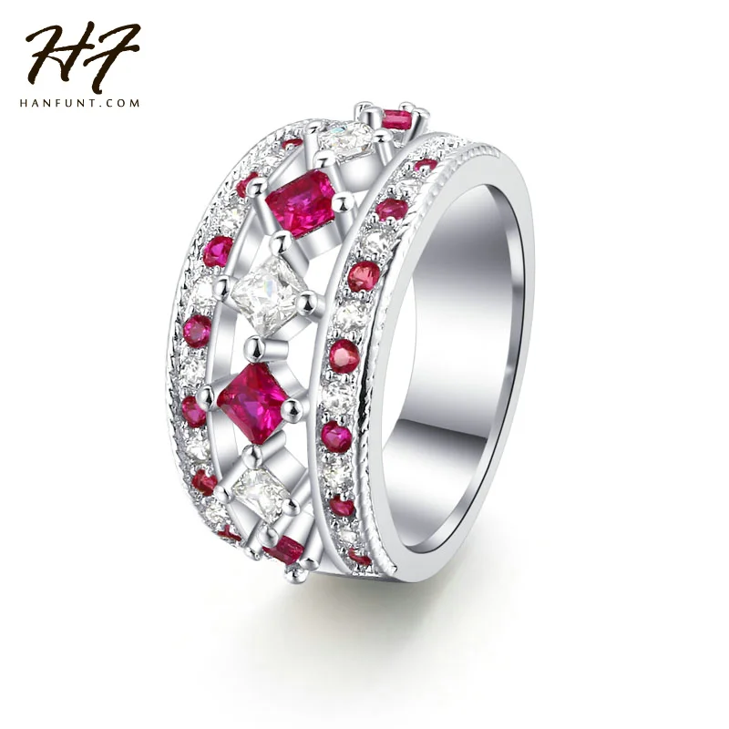 New Luxury Fashion Sliver Color Pink CZ Crystal Cocktail Party Rings Fashion Jewelry For Wemon HotSale R649