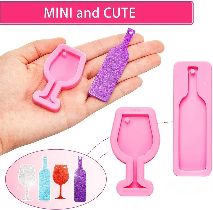 Mini Wine Glass Goblet Shape Wine Bottle Shape Keychain Mold Silicone Suitable for Pendant Jewelry Luggage Tag Cake Decoration