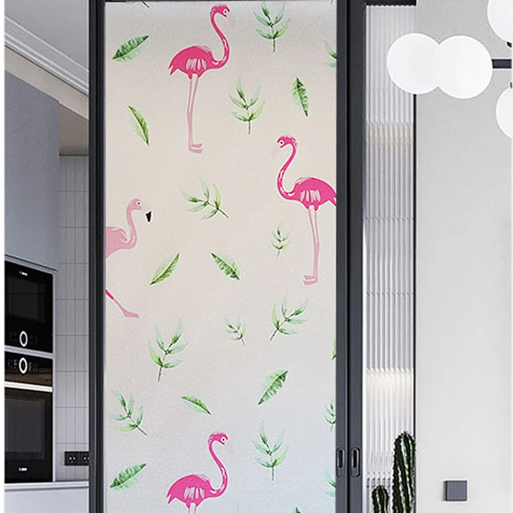 Electrostatic Window Glass Stickers, Opaque Scrub, Flamingo Bird Frosted Glass Patch,Bedroom Bathroom, INS Style, Security film