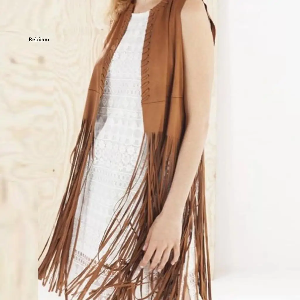 

Fashion Women Vest Autumn Winter Suede Ethnic Sleeveless Tassels Fringed Casual women's grils Vest Cardigan dropshipping