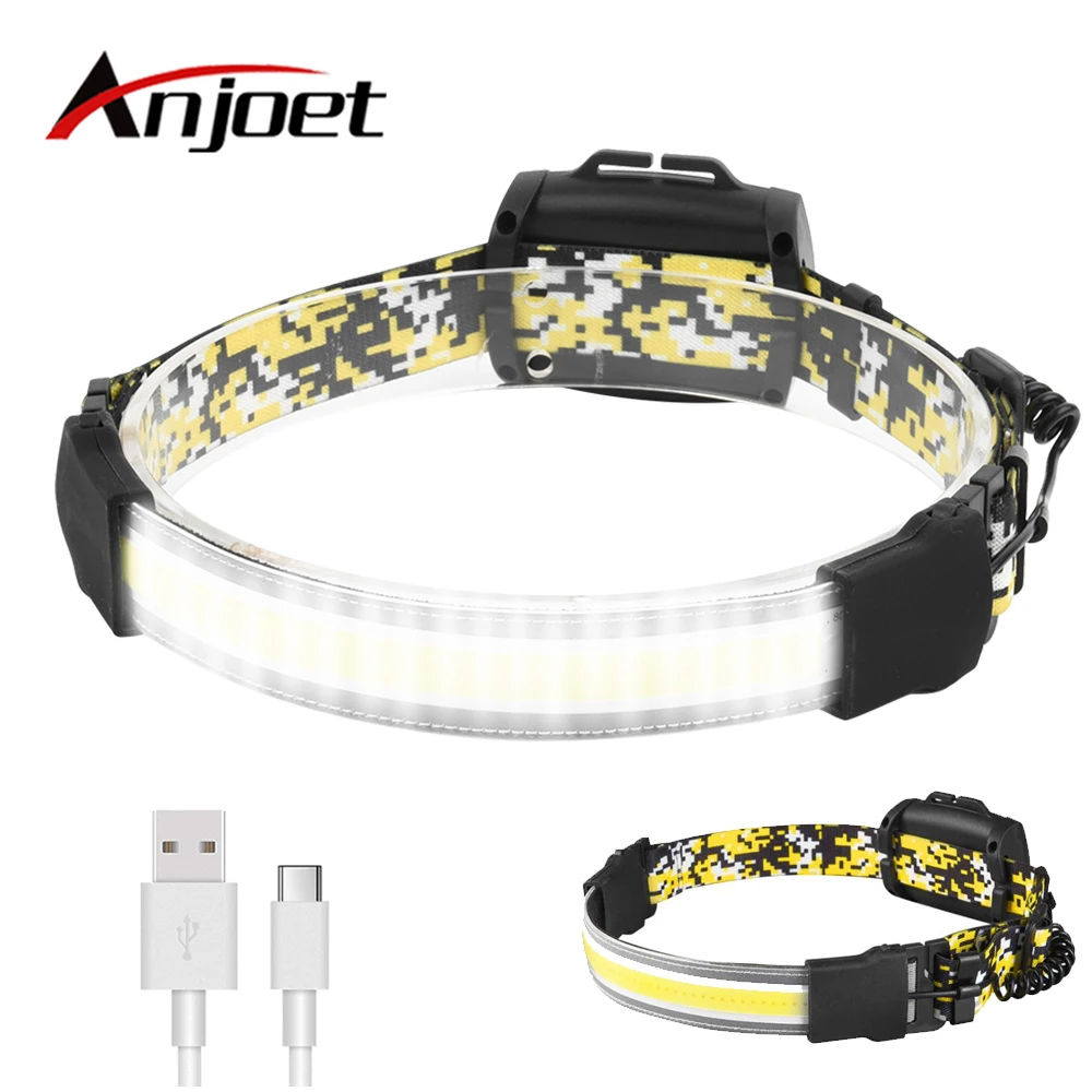 

Anjoet Headlamp Portable Mini COB LED Headlight Waterproof With Built-in Battery Flashlight USB Rechargeable Head lamp torch