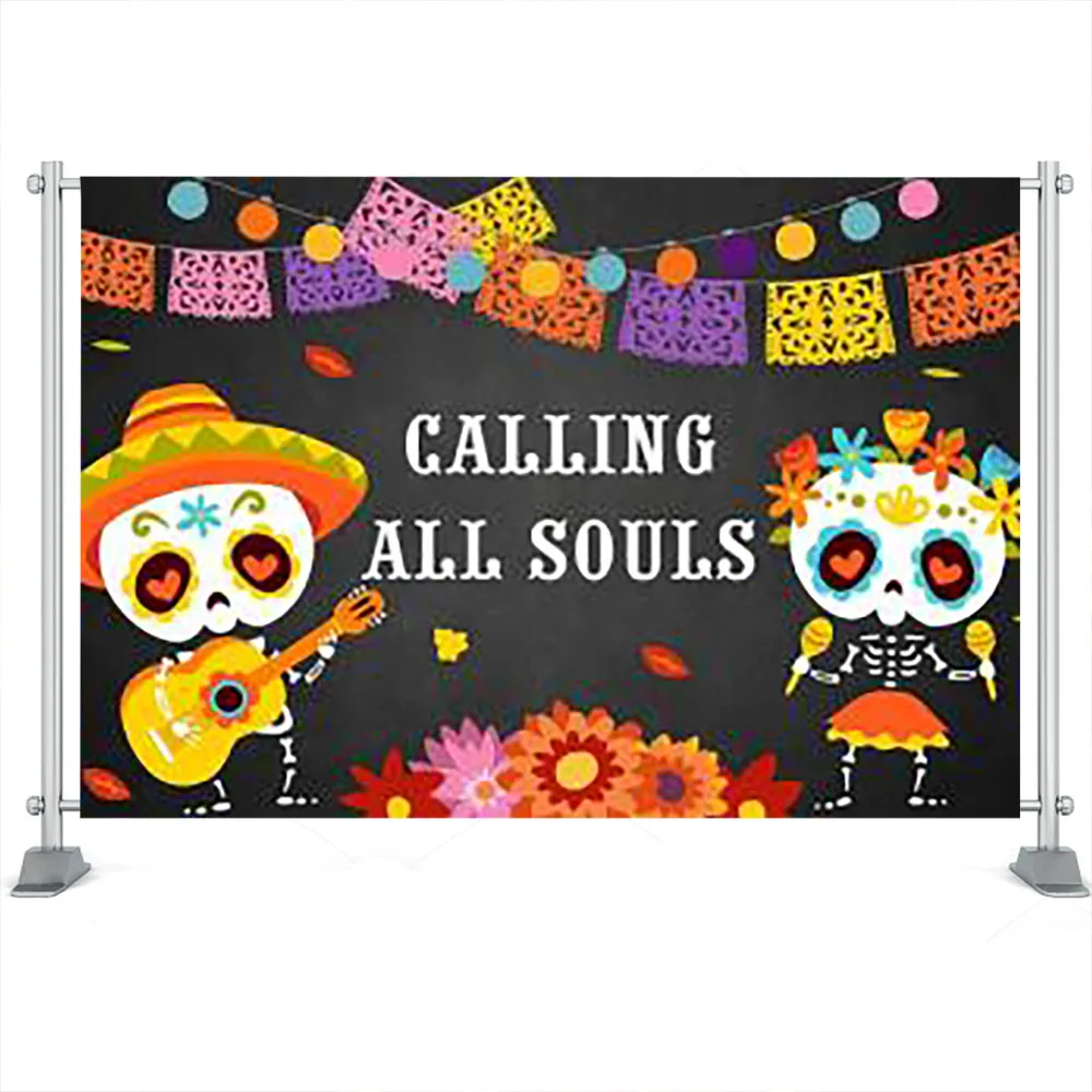 죽은 자의 날 멕시코 피에스타 해골 꽃 사진 배경 죽음의 패턴 생일 파티 Photobooth