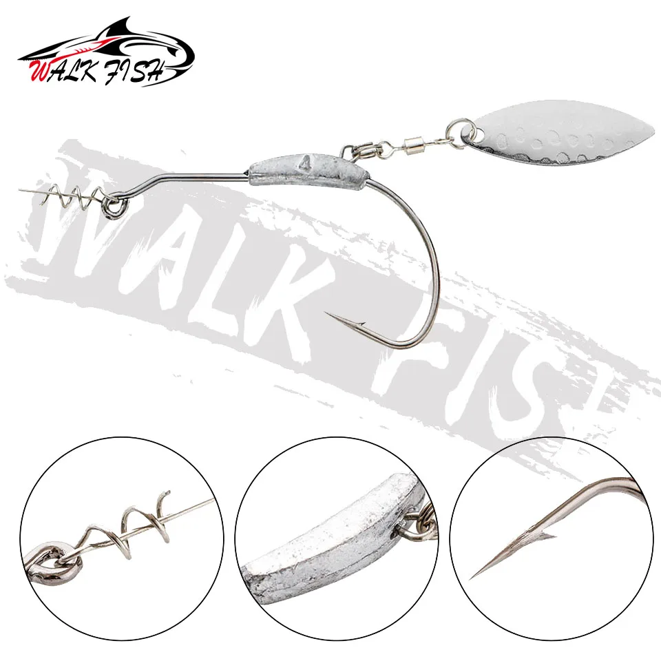 WALK FISH 3PCS 2g 3g 4g 5g 7g 9g Квошипный крючок Металлическая ложка с блестками Приманки с поворотным замком Колючий крючок Офсетные крючки