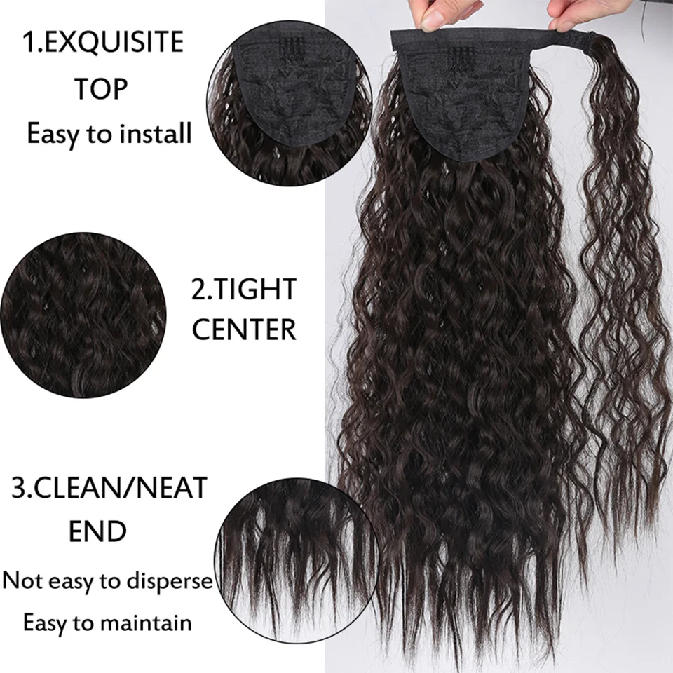 Shangke aplique de cabelo sintético ondulado, prendedor para extensão de cabelo rabo de cavalo, resistente ao calor, rabo de cavalo longo