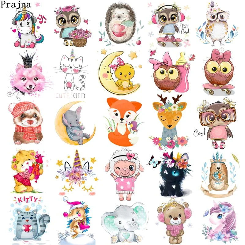 Animal Applique Iron-on Transfers For Clothing Unicorn/Koala/Cat/Elephant Heat Transfer Thermal Stickers For Kids T Shirt Logo