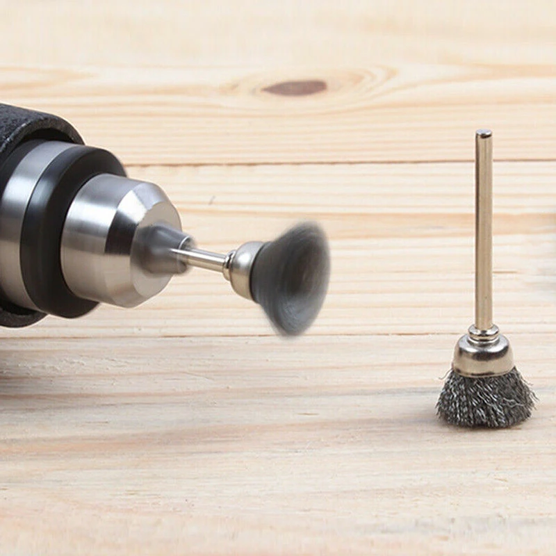 10Pcs Wire Brush Brass Cup Wheel Drill Rotary Tools Polishing Wheels Rotary Tools Metal Rust Removal Brush Set 3x13mm