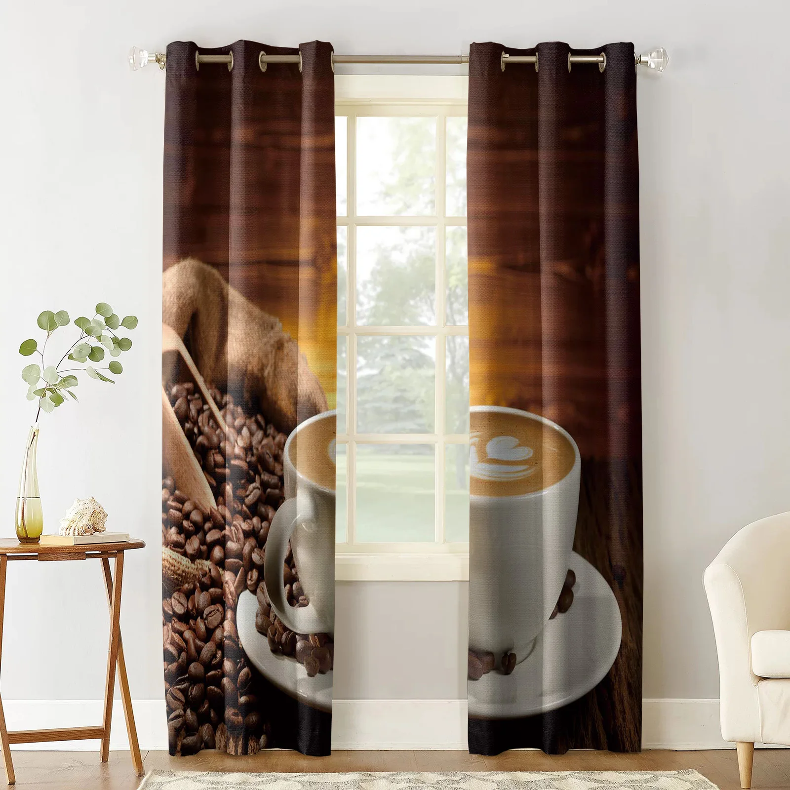 Coffee Cup Coffee Beans Curtains For Bedroom Living Room Modern Kitchen Windows Curtain Home Decoration Drapes