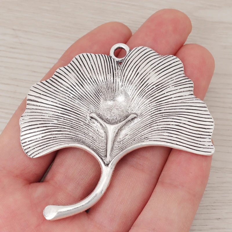 3 x Tibetan Silver Large Ginkgo Biloba Leaf Charms Pendants For DIY Necklace Jewelry Making Accessories 71x67mm