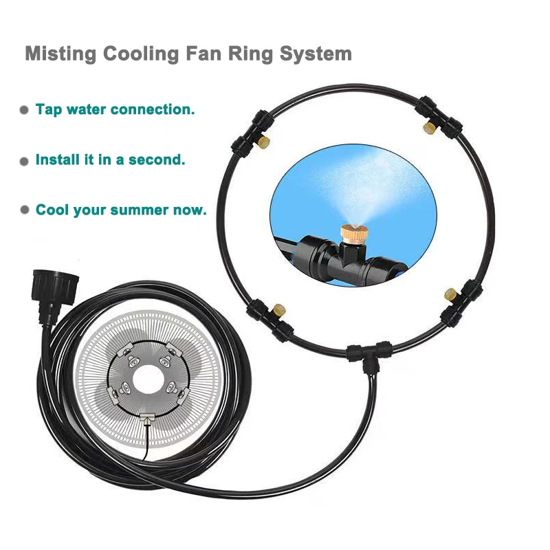 

HEMAN Water Misting Cooling Fan Ring for Cafe Restaurant Outdoor Misting with Brass Sprinkler Nozzles and 1/4''Water Tap Adaptor