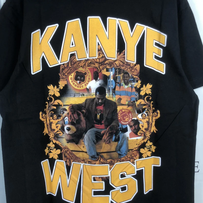 2021SS Kanye West T shirt  College Dropout Music Album Tee Men Women High Quality Pattern Print Washed Tops Hip Hop Short Sleeve