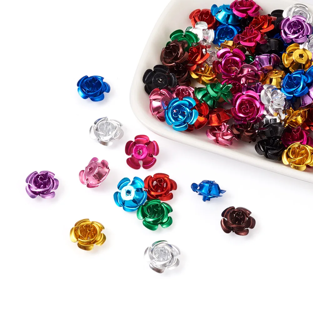 330~650 Pcs/Box Aluminum Flowers Beads 3D Rose Spacer Beads Handmade Bracelet Earrings Jewelry DIY Accessories 6/9/12/15mm