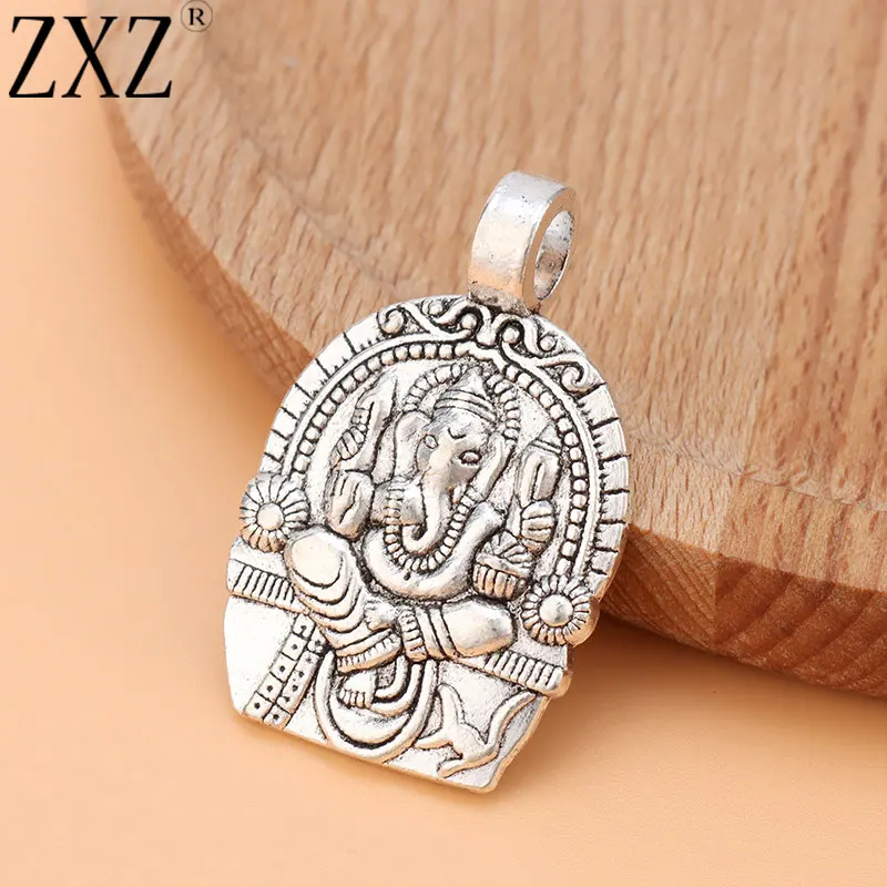 5pcs Tibetan Silver Ganesha Elephant God of Beginnings Amulet Charms Pendants For Necklace Jewelry Findings 38x24mm