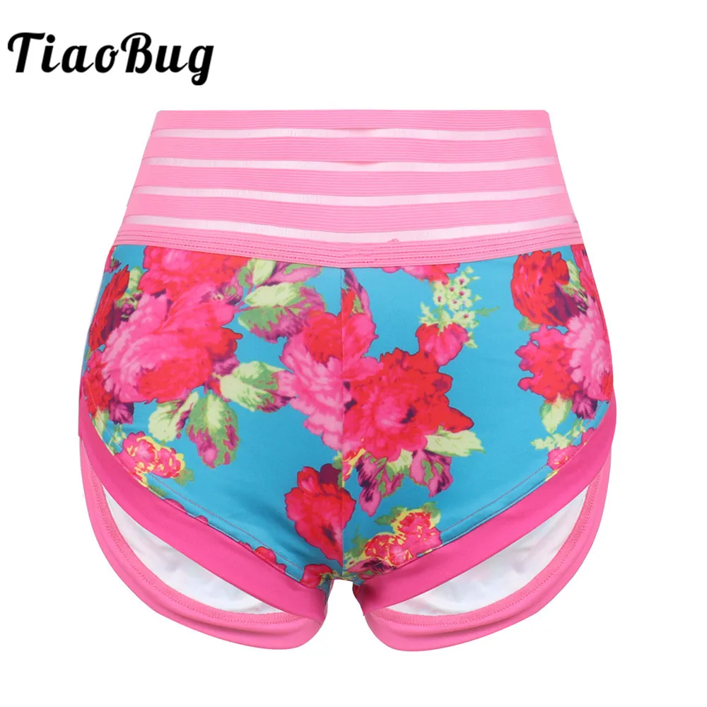 Women\'s Floral Stretchy High Waist Ruched Butt Lifting Booty Shorts Gym Workout Fitness Sports Running Yoga Shorts for Ladies
