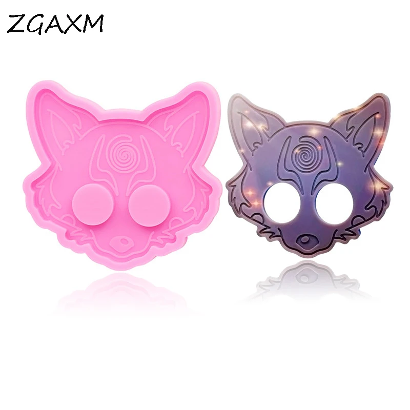 LM 812 Flexible Polymer Clay Silicone Mold Shiny Cat head Self-defense Keychain Resin Silicone Mold Crafting Kawaii Mold