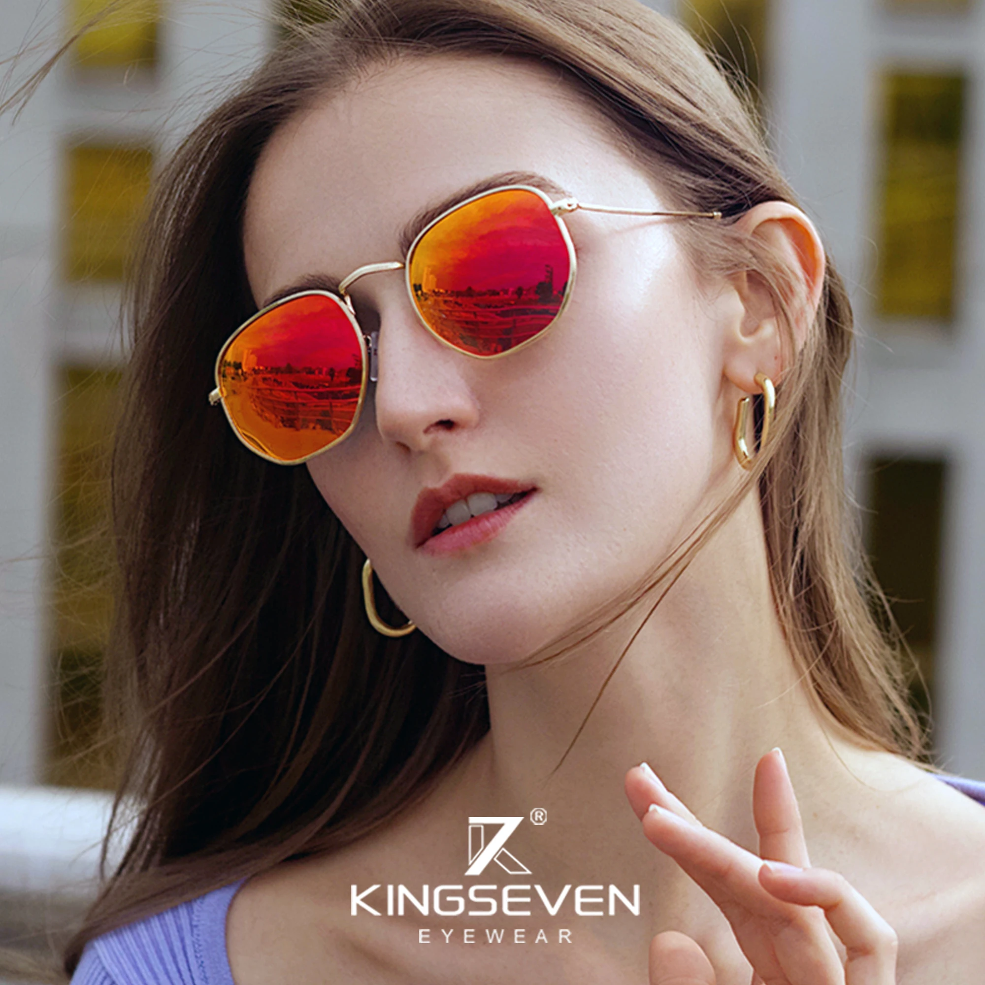 KINGSEVEN 2023 klasik yansıtıcı güneş gözlüğü erkekler altıgen Retro güneş gözlüğü paslanmaz çelik gözlük Oculos Gafas De Sol Shades