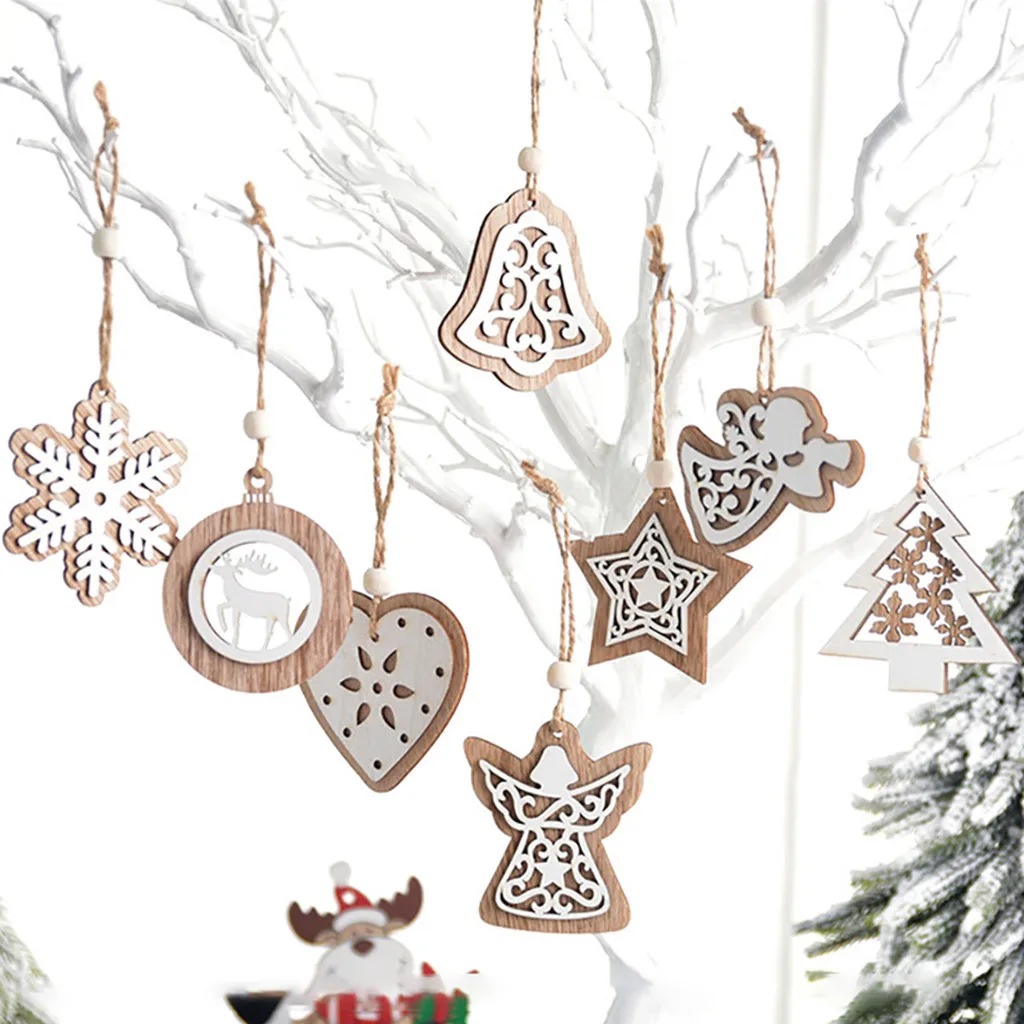 2pc Christmas Decorations Wooden Pendants DIY Mini Christmas Tree Hanging Pendants Girft Boxed 2020 Christmas Ornament новый год