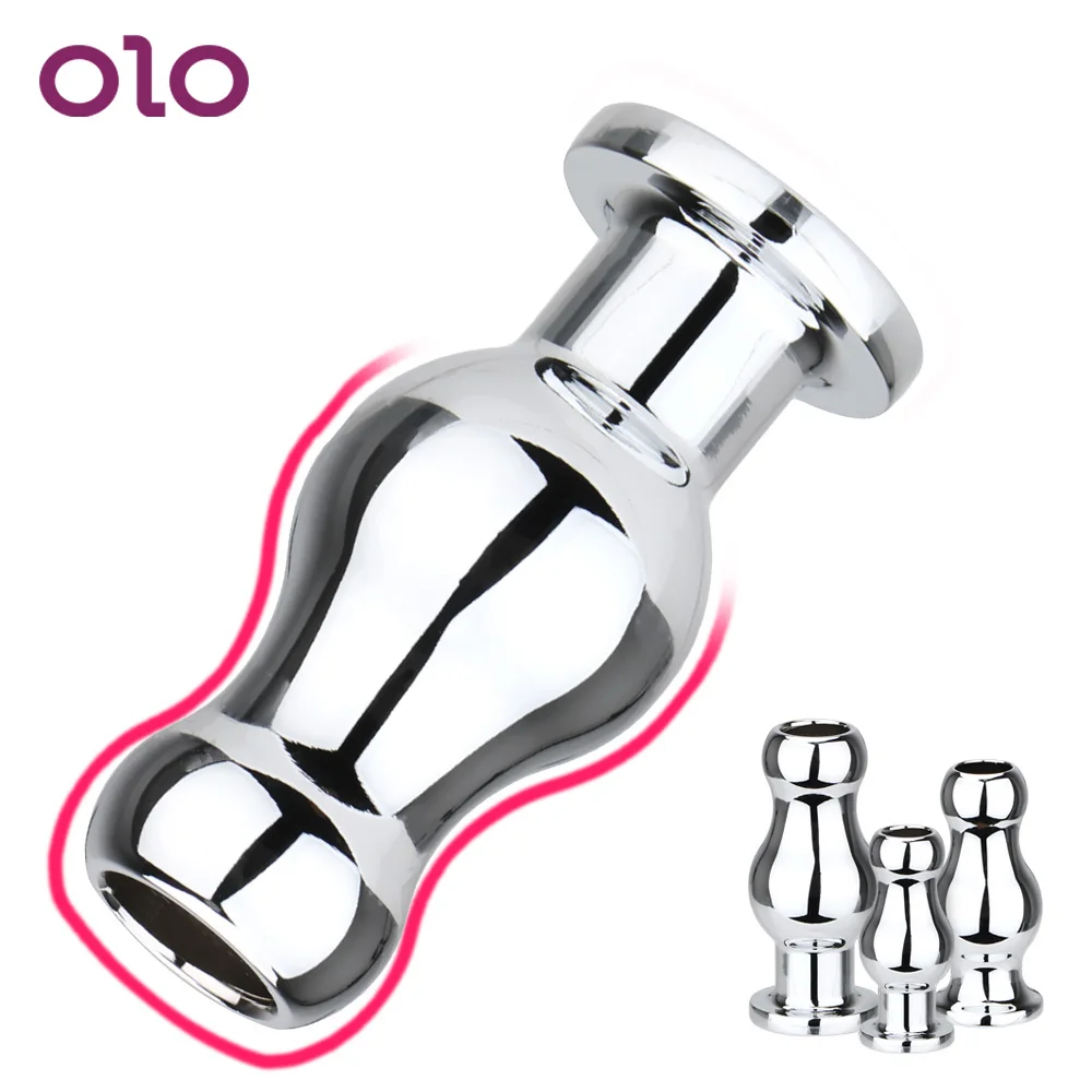 OLO Metal Hollow Anal Plug Anal Dilator Butt Plug G-spot Stimulator Douche Enema Syringe Sex Toys For Woman Men