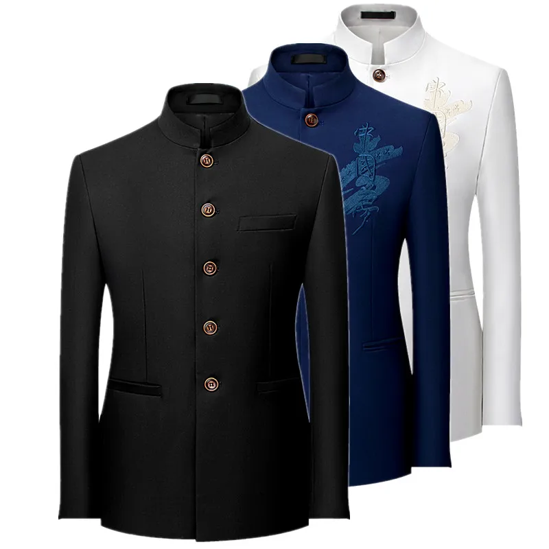 

Luxury Brand Mens Embroidery Blazer Fashion Slim Male Retro Jacket Single-Breasted Stand Collar Coat for Men 6 Color Options 6XL