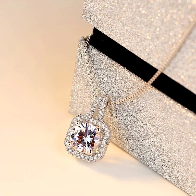 New Fashion 925 Sterling Silver AAA Zircon Square Pendant Necklaces Exquisite Crystal Clavicle Neck Chain For Women Jewelry Gift