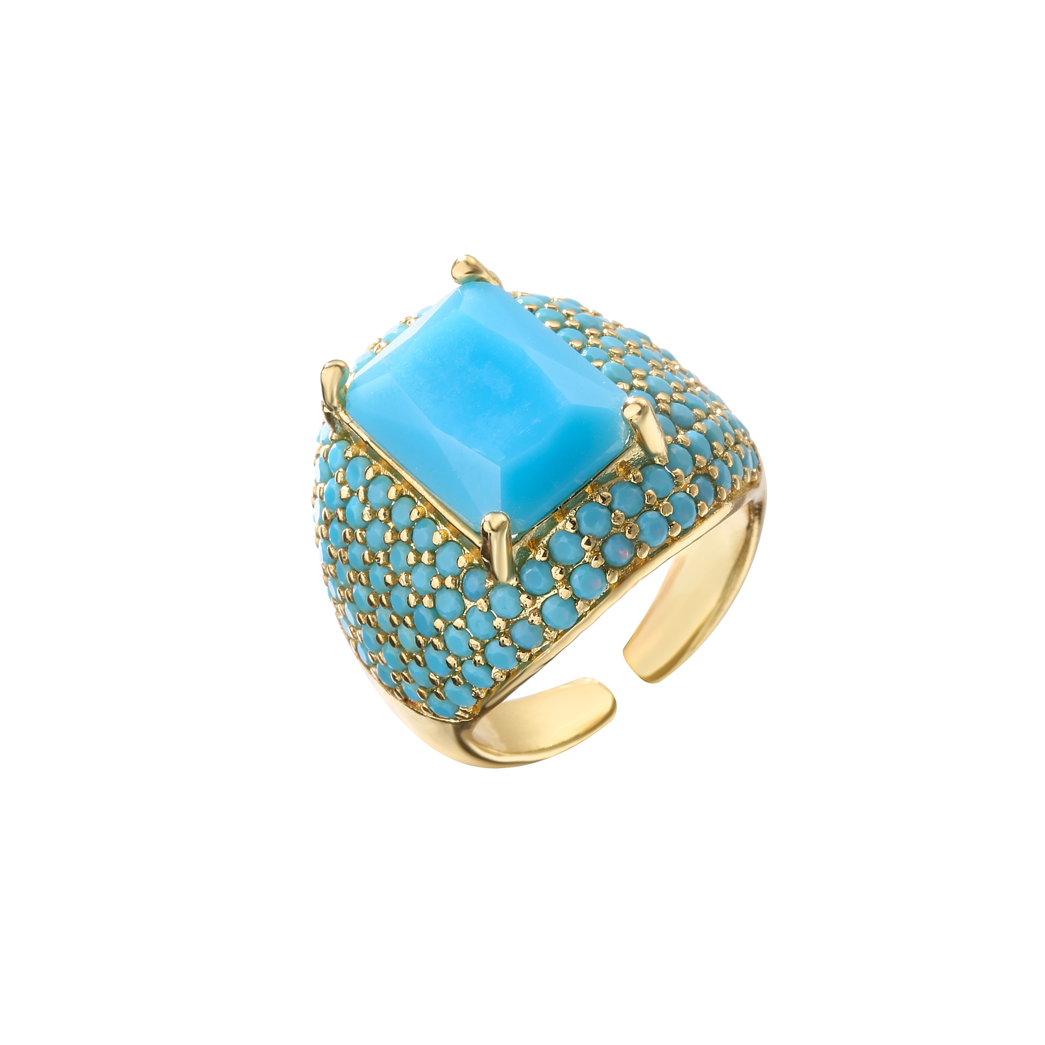 18K Gold Plated Brass CZ Statement Ring For Women Multicolor Cubic Zirconia Inlaid Adjustable Open Cocktail Jewelry Gift