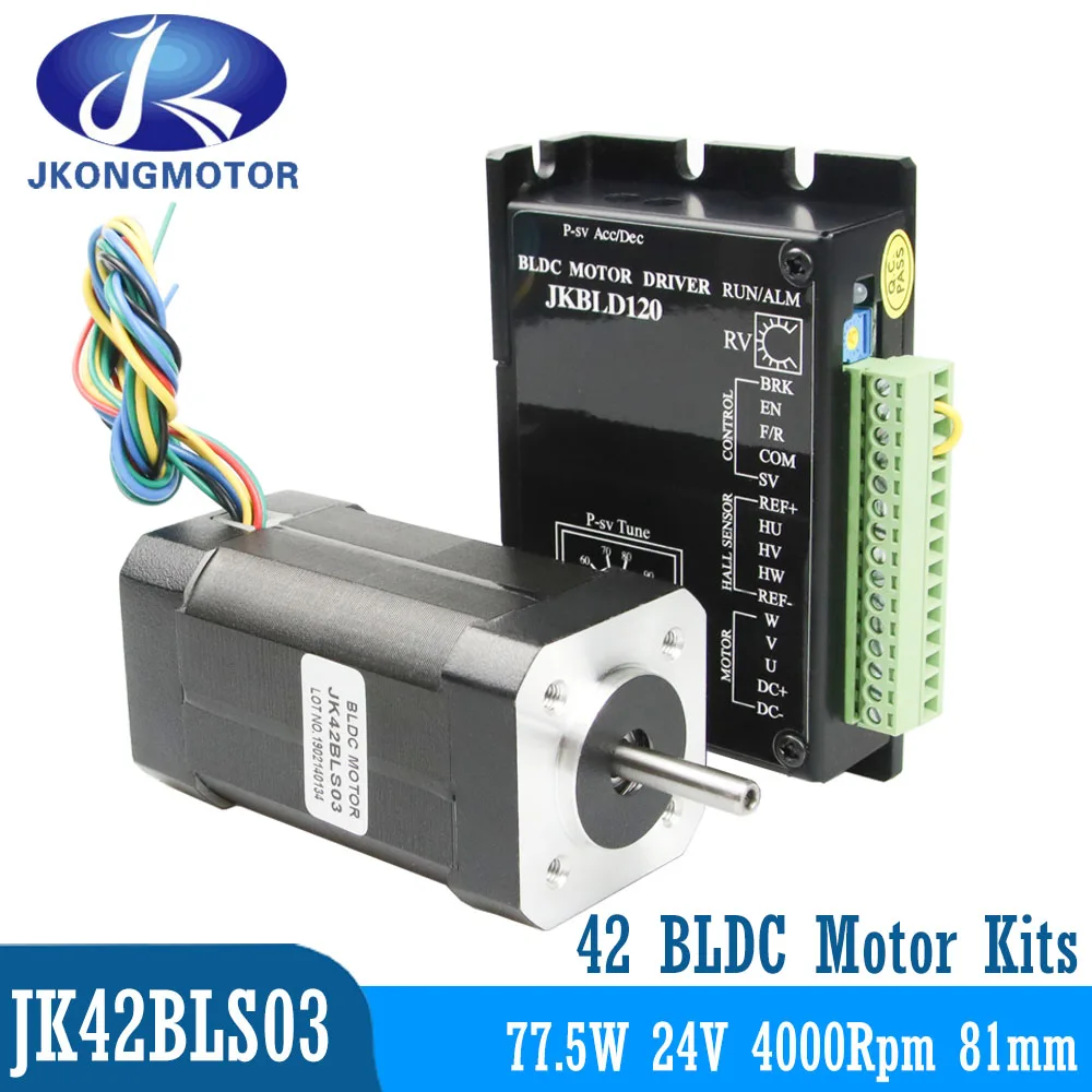 Jkongmotor 42BLS03 BLD120 bezszczotkowy silnik prądu stałego 4.8A 77.5W 24V 4000 obr./min 42 silnik BLDC z czujnik halla do maszyn włókienniczych