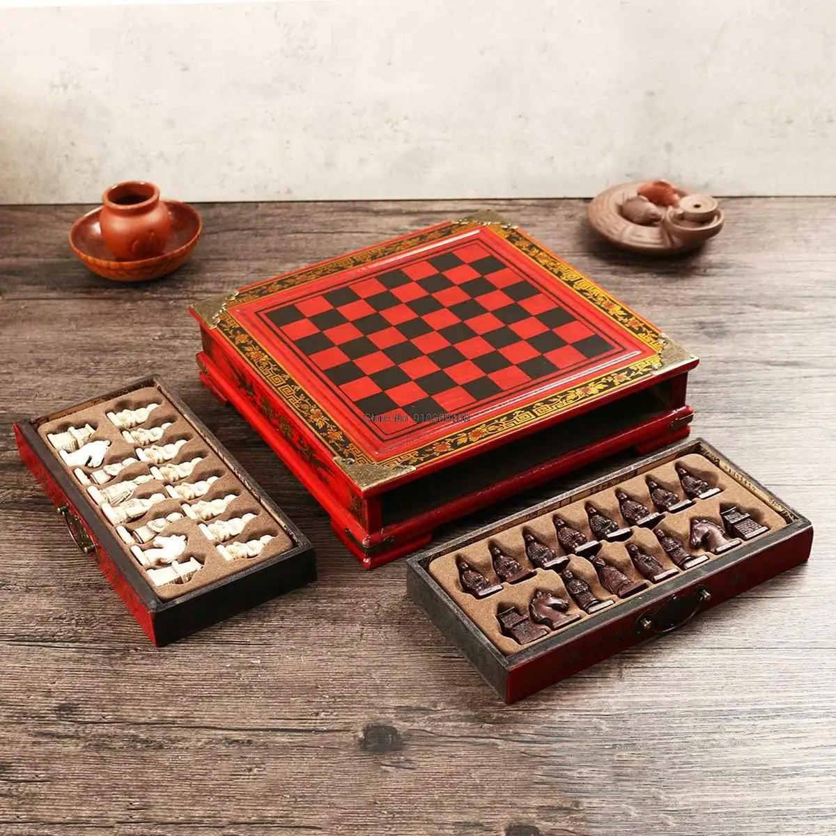 Classic Chinese Terracotta Warrior Wooden Chessboard Cartoon Characters Art Chess Board Game Teenager Adult Birthday Gift view 2