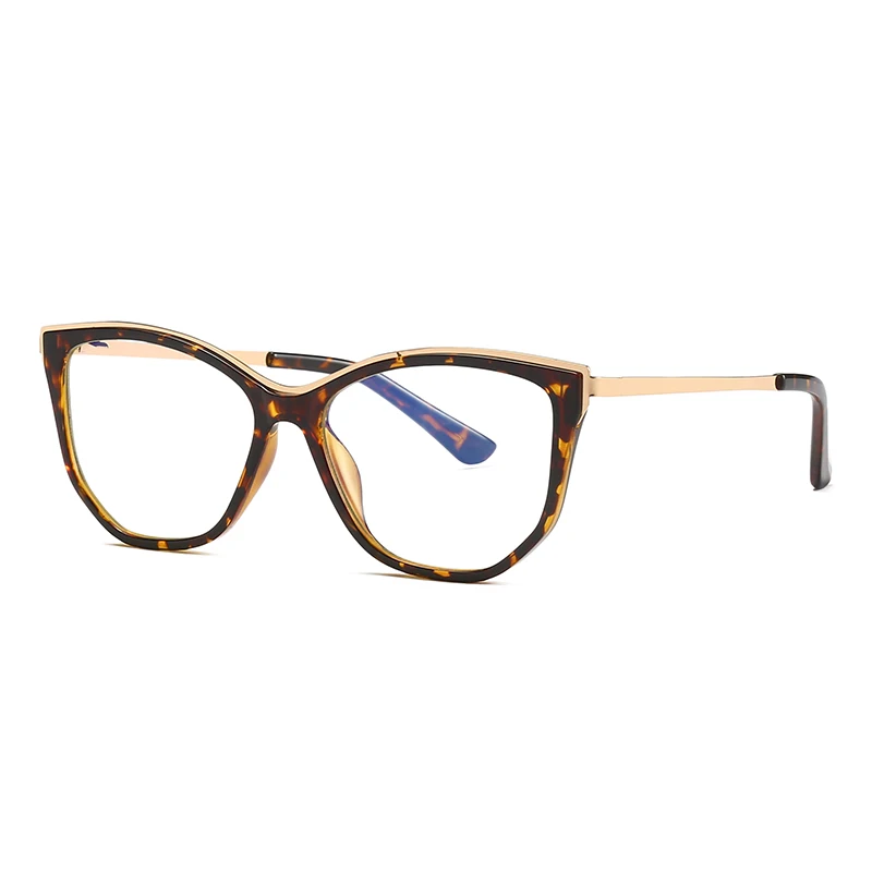 Fashion Women Eyeglasses Frame Cat Eye Full Rim Plastic Front Rim Alloy Temple Arms Anti-Scratch Coating Female Spectacles Frame