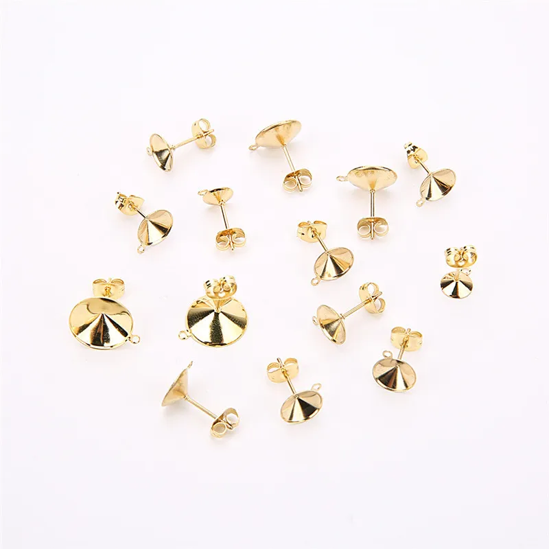 20pcs Stainless Steel Blank Stud Earring Pins Settings Earring Back Stopper 6/810/12mm Cabochon Base Jewelry Earring Findings
