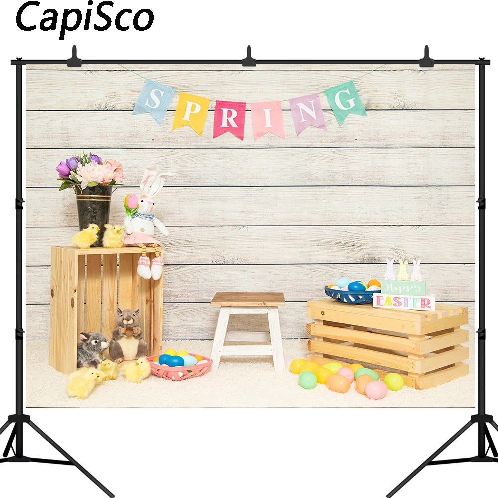 

Capisco Easter Photography Backdrop Spring Rabbit Flower Wood Wall Baby Child Portrait Photoshoot Background for Photo Studio