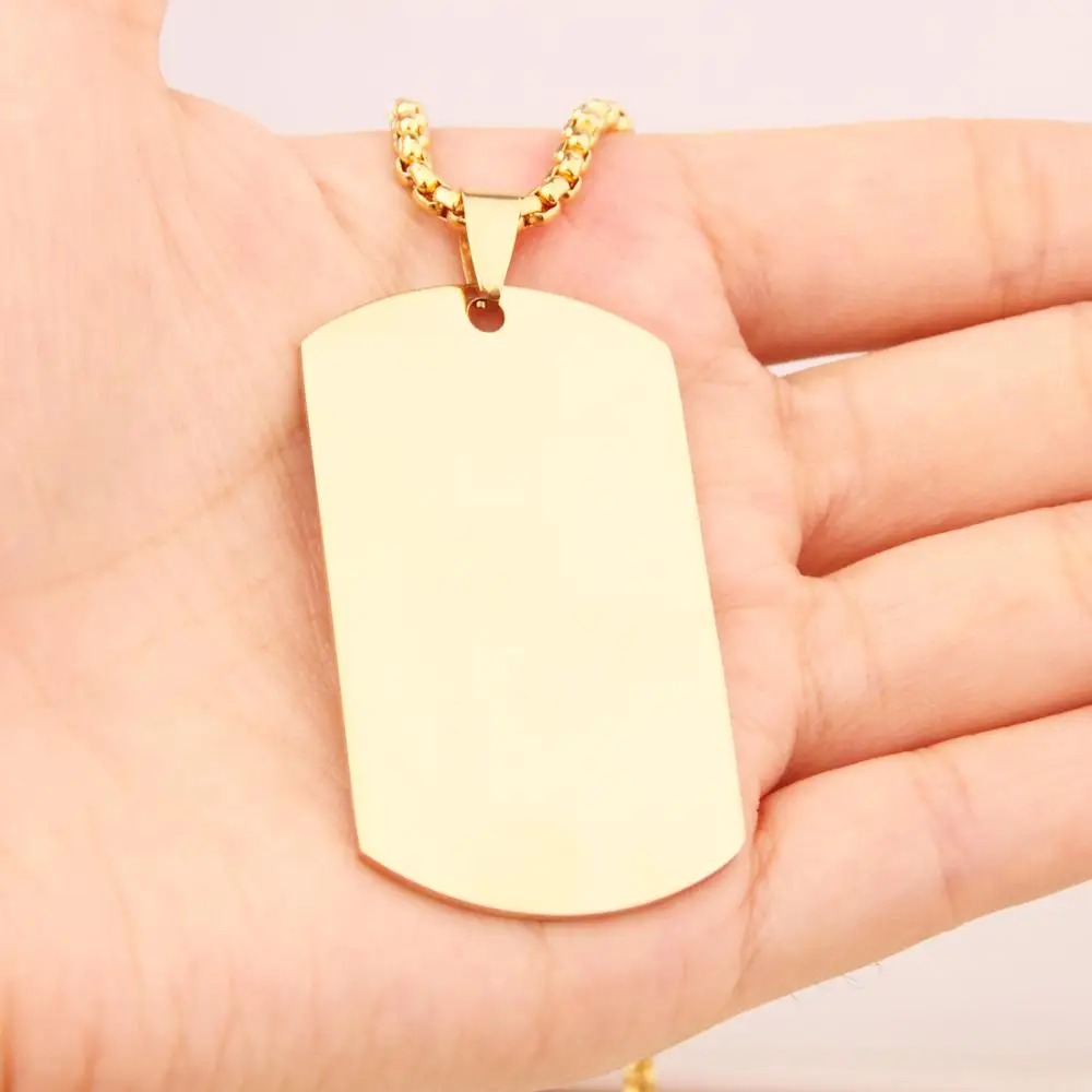 

Cool Gold Color Dog Tag Women Men's Stainless Steel Titanium Pendant Necklace with free Box Chain