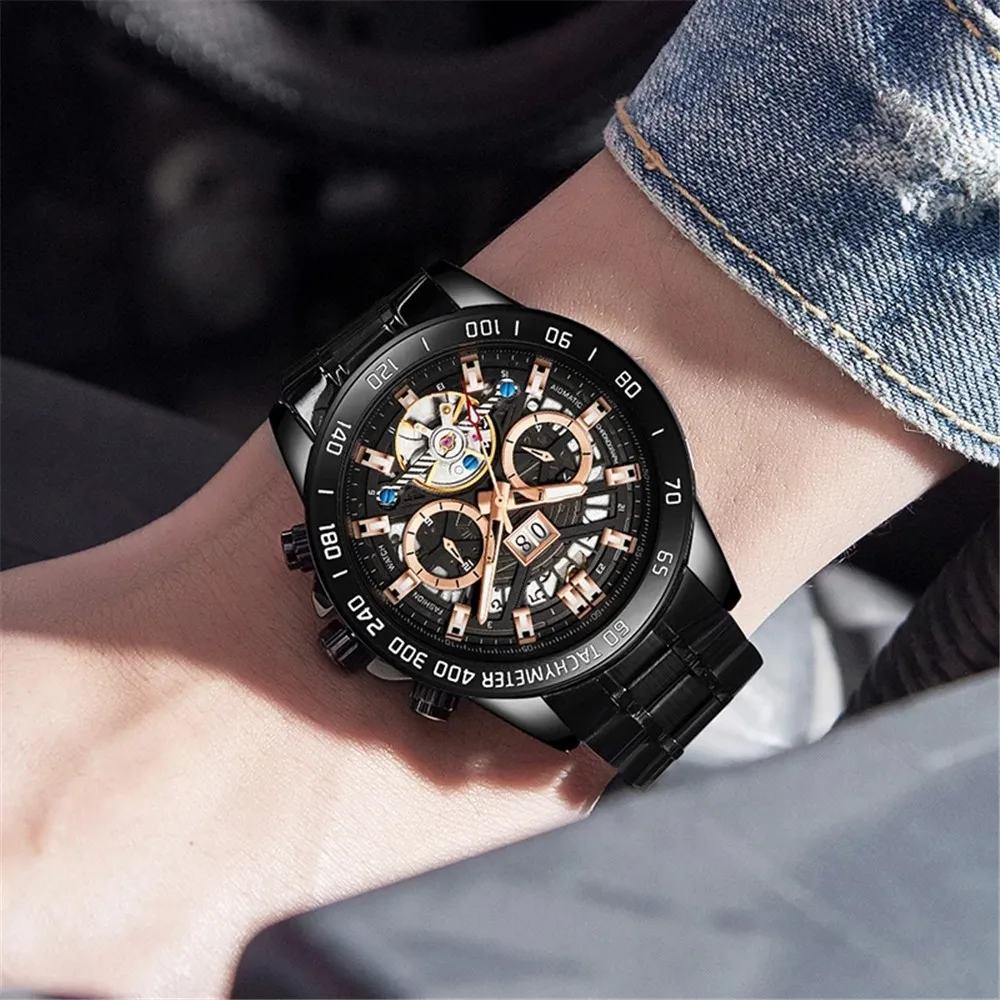 WISHDOIT Original Design Men Mechanical Watch 30M Waterproof Top Brand Luxury Stainless Steel Sports Clock Man Relógio Masculino