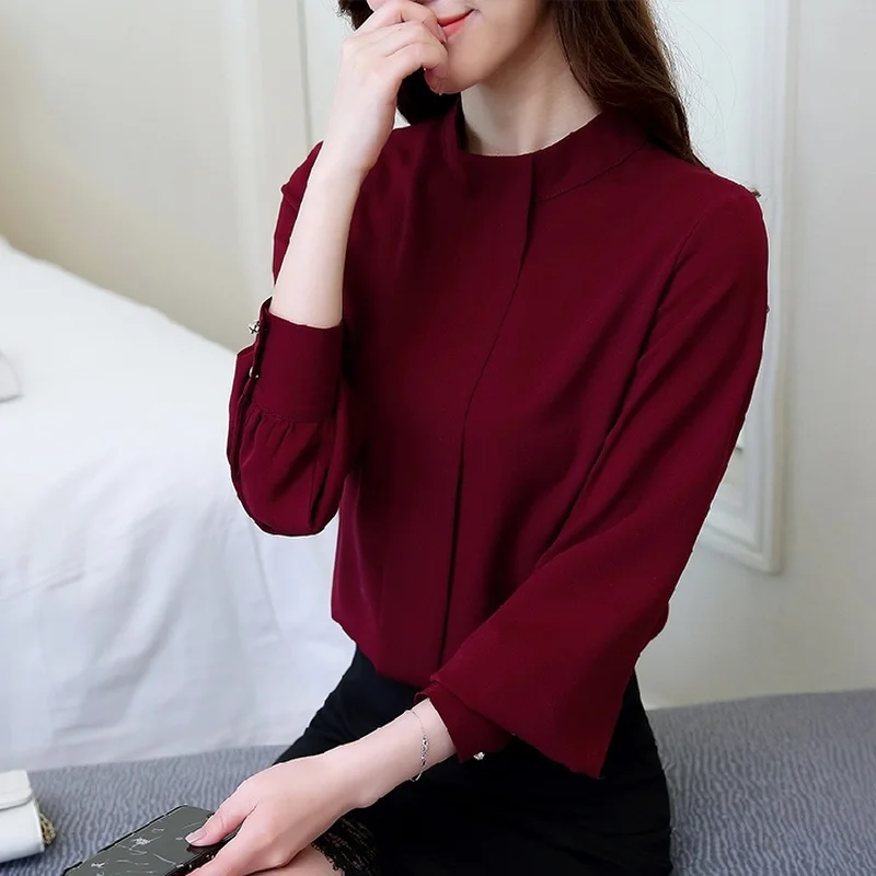 Blusas Mujer De Moda 2024Blouse Women Stand Collar Office Blouse For Women Long Sleeve Chiffon Blouse Shirt Women Blouses A397