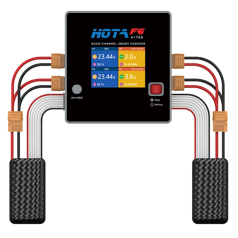 HOTA F6 QUAD-CHANNEL SMART Charger DC1000W 4*15A for Lipo LiIon NiMH Lipo Battery Balance Charger Discharger with USB 45W Type-C