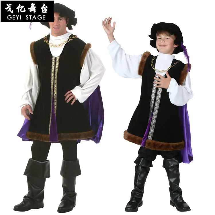 Renaissance Victorian Boy Prince King Costume Palace Medieval Costume Kids Adult Fancy Halloween Cosplay Noble Retro Cloak