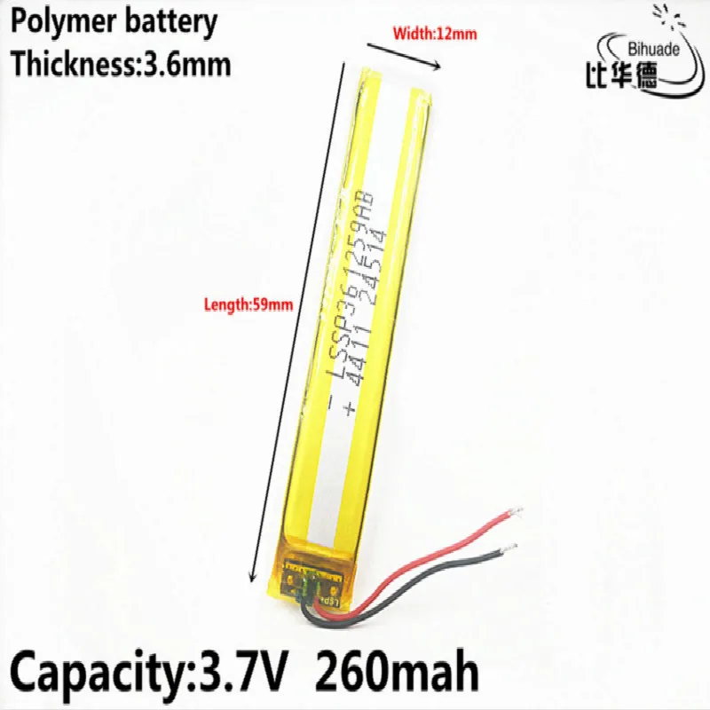 Bateria de energia litro boa qualidade 3.7v, 260mah 361259 de polímero de lítio/li-ion bateria para tablet pc bank, gps, mp3,mp4