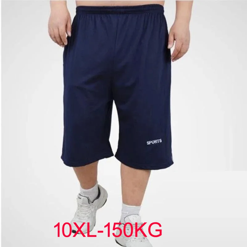 Plus Size 10XL 150KG Men Summer Sports Shorts Cotton Shorts Navy Blue Black WorkOut Oversized High Elasticity Loose Homewear