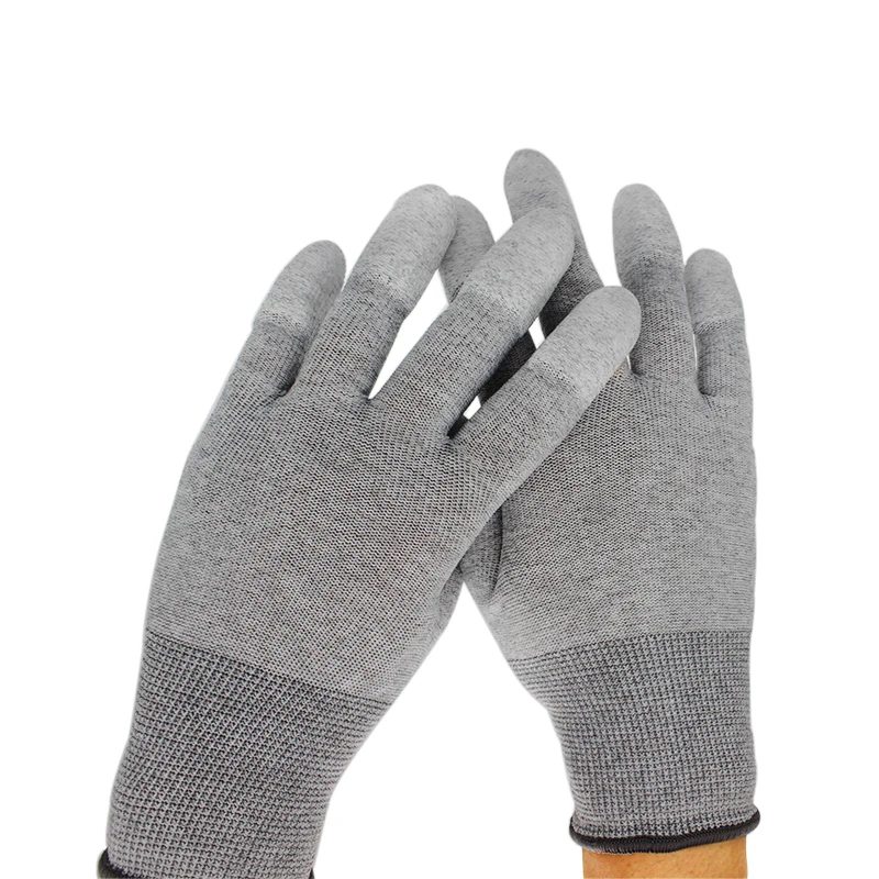 12Pieces/6Pairs Off-white ESD Anti Static Gloves Industrial Non-slip PU Antiskid Coated Safe Working Gloves Mobile Phone Repair
