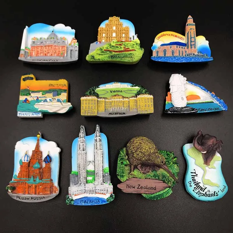 Resin Magnetic Fridge Stickers Tourist Souvenirs Pattaya Thailand Elephant Moscow Malaysia Twin Towers 3D Refrigerator Magnets