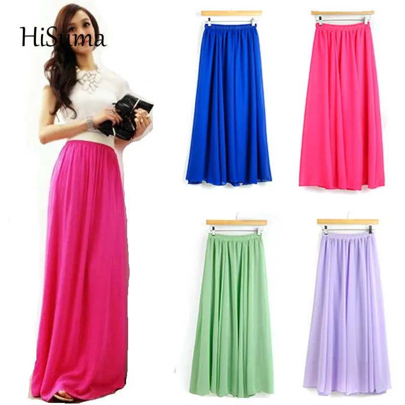 

2024 Spring autumn New Women's Solid High Waist Pleated Expansion Chiffon Beach Skirts Female Vacation Skirt Women Clothing