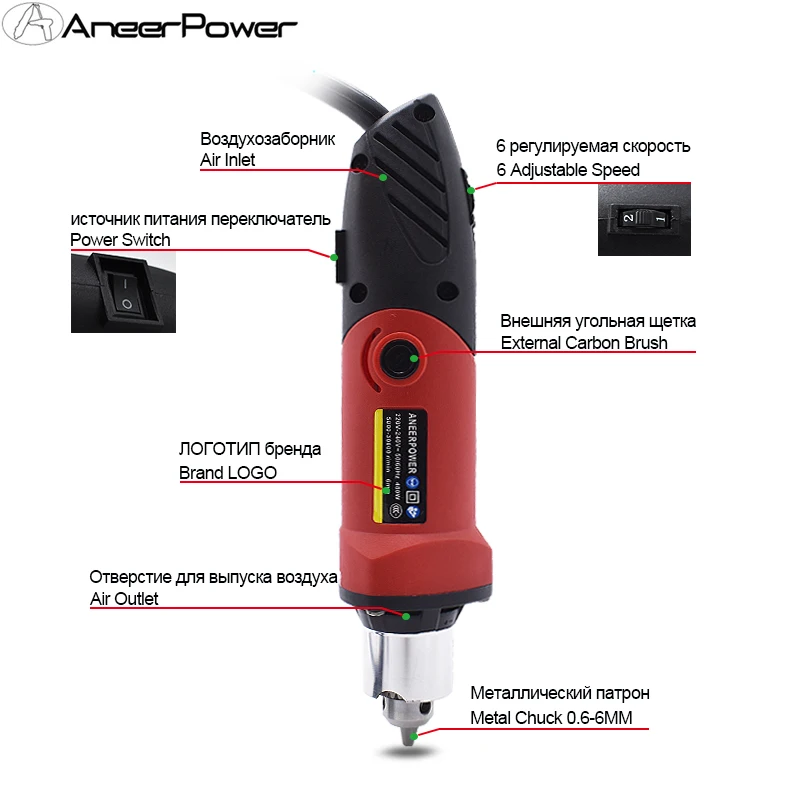 6Speed Mini Electric Drill Engraver Dremel Rotary Power Tools 480W High Power Grinder For Cutting Carving Grinding Polishing Etc