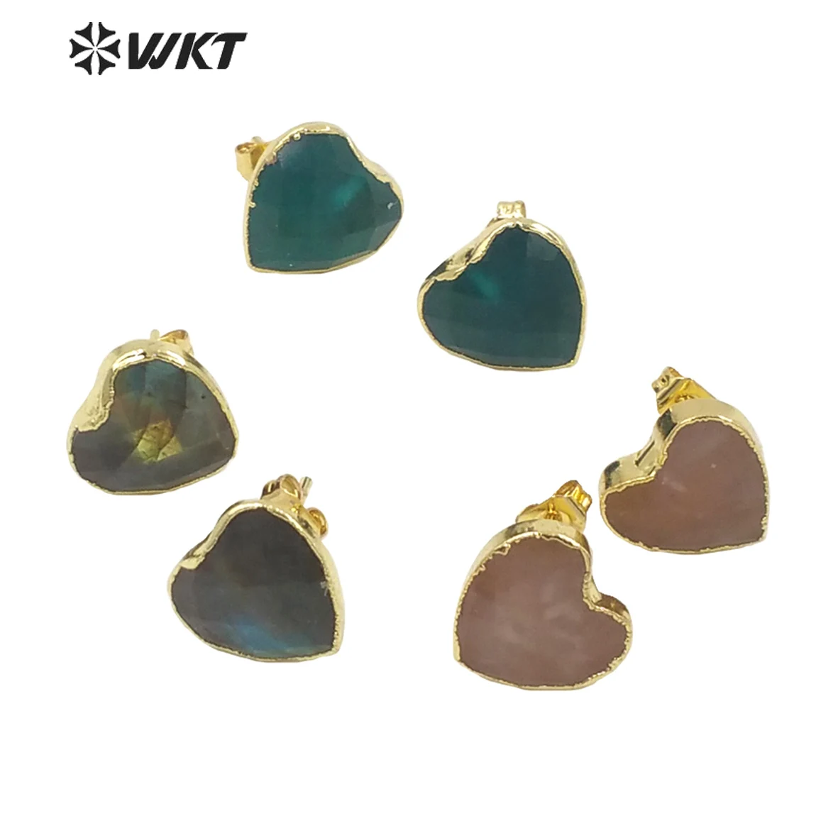 WT-E649 Natural Stone Quartz With Gold Bezel Heart-Shaped Briolette Earrings Pattern Lovely Small Fashion Accessory