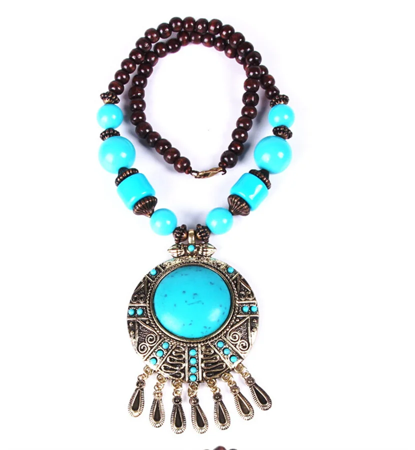 Vintage Natural Stone Beads Necklaces Hollow Water Droplets Leaves Tassel Necklaces & Pendants for Women Gifts Bohemian