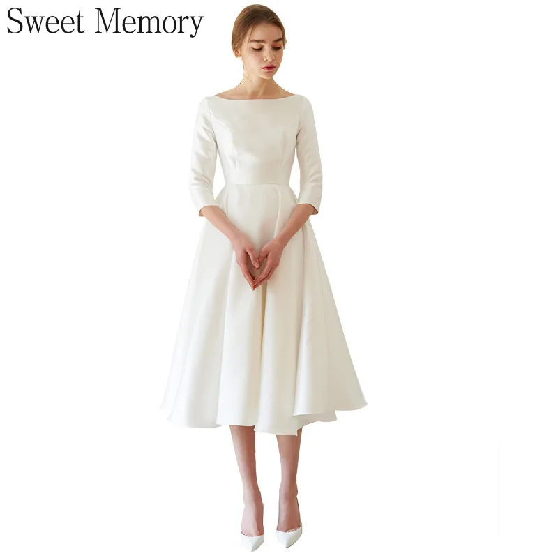 J1149 Sweet Memory Lady White Simple Long Sleeve Plus Size Wedding Dress A-Line Satin Bridal Gown Vestido De Novia Robe Mariage