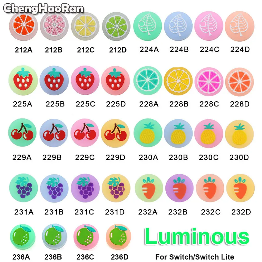 Chenghaoran 1pc brilho luminoso folha de frutas polegar aperto vara tampa caso capa para nintendo switch ns lite joy-con controlador