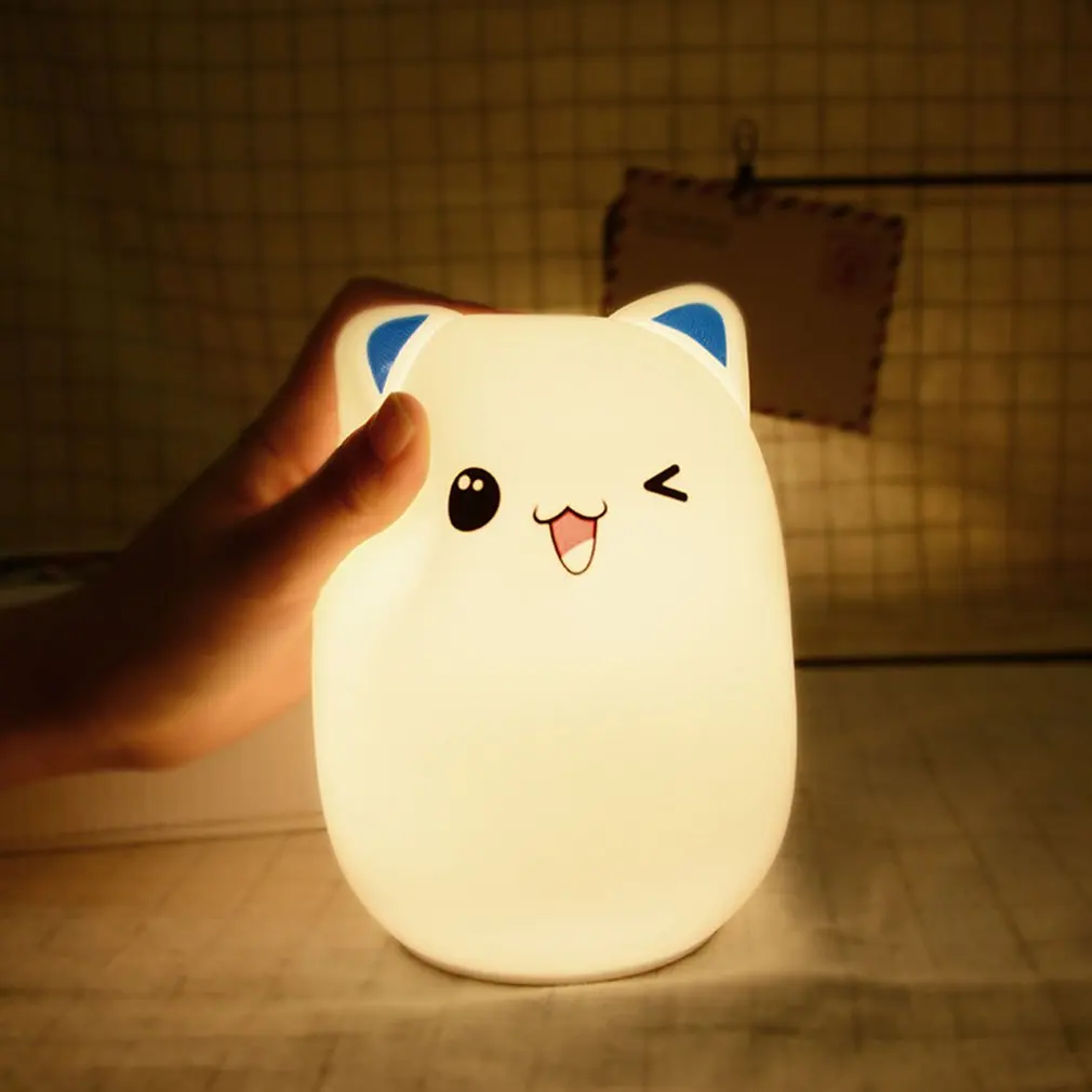 Silicone LED Night Light For Kids Children Bedroom Remote Control Touch Sensor Bear Lamp Decoration Room Decor Playful Bear