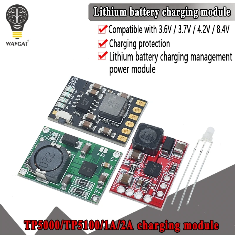 TP5100 charging management power supply module board TP5000 1A 2A compatible with 4.2V 8.4V single and double lithium batteries