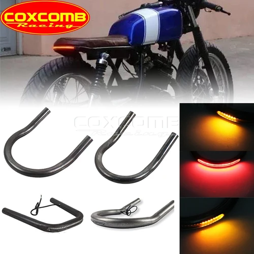 Bucle de asiento de tubo de motocicleta, aro de Marco trasero con luz LED de giro de freno para Honda CB CD CG GB GL 125 500 Cafe Racer