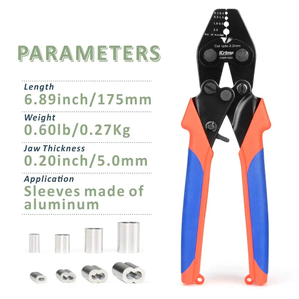 IWISS CWR1522 Wire Rope Crimping Tool for Cable Railing, Hand Swaging Aluminum Oval Sleeves,Stop Sleeves,Double Barrel Ferrules